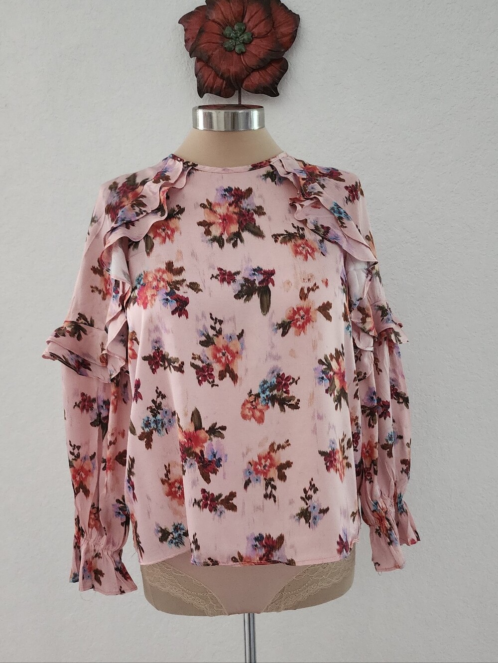 ZARA | Floral Ruffle Long-Sleeve Blouse